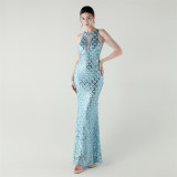 Elegant Chain-Decorated Fishtail Sequin Evening Dress for Formal Ceremonies