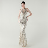 Elegant Chain-Decorated Fishtail Sequin Evening Dress for Formal Ceremonies