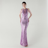 Elegant Chain-Decorated Fishtail Sequin Evening Dress for Formal Ceremonies