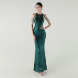 Elegant Chain-Decorated Fishtail Sequin Evening Dress for Formal Ceremonies