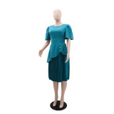 Women's Solid Color Casual Short Sleeve Pleated Dress