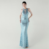 Elegant Chain-Decorated Fishtail Sequin Evening Dress for Formal Ceremonies