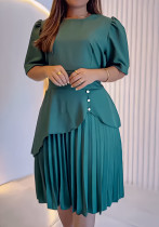 Women's Solid Color Casual Short Sleeve Pleated Dress