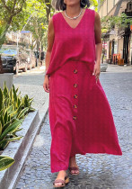 Summer Plus Size Women’s Dot Solid Color Casual Sleeveless Long Skirt Set