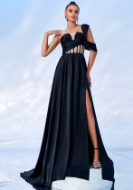 Women's Luxury One-Shoulder Slim Waist Sequin Slit Formal Party Evening Dress Women's Luxury One-Shoulder Slim Waist Sequin Slit Formal Party Evening Dress