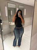 Women's Fashion Fringe High Waist Straight Denim Pants