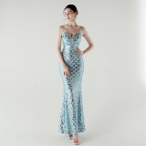 Deep V Strap Slim Fishtail Formal Party Evening Dress