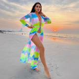 Mesh Printed Beach Cover-Up Sunscreen Clothing