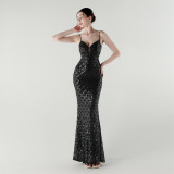 Deep V Strap Slim Fishtail Formal Party Evening Dress