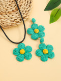 Bohemian Earrings Candy Color Women’s Earrings Raffia Braided Flower Necklace