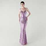 Deep V Strap Slim Fishtail Formal Party Evening Dress
