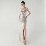 Slim Fit Sequin Evening Dress for Formal Dinners