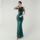 Elegant Chain-Decorated Fishtail Sequin Evening Dress for Formal Ceremonies