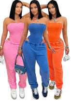 Strapless Slim Bodysuit and Loose Leg Pants Two-Piece Set for Women Strapless Slim Bodysuit and Loose Leg Pants Two-Piece Set for Women