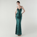 Deep V Strap Slim Fishtail Formal Party Evening Dress