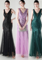 Deep V Fishtail Sequin Mesh Formal Party Evening Dress Deep V Fishtail Sequin Mesh Formal Party Evening Dress