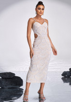 Women's Luxury Strap V-Neck Slim Hollow Sequin Bead Formal Party Evening Dress Women's Luxury Strap V-Neck Slim Hollow Sequin Bead Formal Party Evening Dress