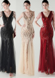 Spring Summer Low Back Sequined Mesh Slim Fishtail Party Evening Dress