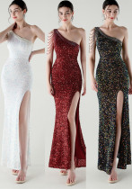 One-Shoulder Sequined Fishtail Evening Dress for Formal Parties One-Shoulder Sequined Fishtail Evening Dress for Formal Parties
