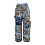 Casual Women's Fashion Trend Jacquard Multi-Pocket Cargo Pants