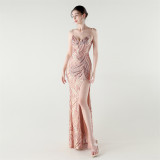 Sequined Low Back Fishtail Evening Dress for Formal Parties