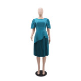 Women's Solid Color Casual Short Sleeve Pleated Dress