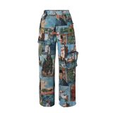 Casual Women's Fashion Trend Jacquard Multi-Pocket Cargo Pants