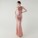 Elegant Chain-Decorated Fishtail Sequin Evening Dress for Formal Ceremonies