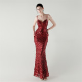 Deep V Strap Slim Fishtail Formal Party Evening Dress