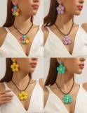 Bohemian Earrings Candy Color Women’s Earrings Raffia Braided Flower Necklace