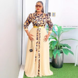Elegant Career Leopard Patchwork Chiffon Maxi Dress