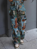 Casual Women's Fashion Trend Jacquard Multi-Pocket Cargo Pants