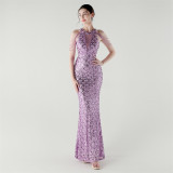 Elegant Chain-Decorated Fishtail Sequin Evening Dress for Formal Ceremonies