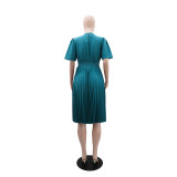 Women's Solid Color Casual Short Sleeve Pleated Dress