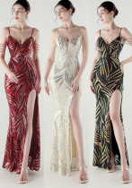 Elegant Deep V Strap Sequin Evening Dress Elegant Deep V Strap Sequin Evening Dress