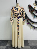 Elegant Career Leopard Patchwork Chiffon Maxi Dress