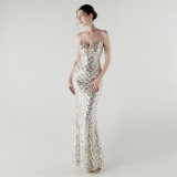 Deep V Strap Slim Fishtail Formal Party Evening Dress