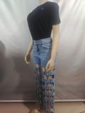 Ripped Denim Street Fashion Hollow High-Waist Straight Pants for Women