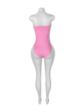 Strapless Slim Bodysuit and Loose Leg Pants Two-Piece Set for Women