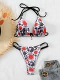 Lace-Up Bikini Low Back Print Women's Swimsuit
