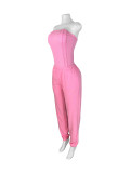 Strapless Slim Bodysuit and Loose Leg Pants Two-Piece Set for Women