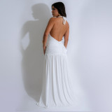 Sexy Halter Neck Deep V-Neck Slit Dress for Women