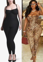 Women's Summer Sleeveless Leopard Print Sexy Strap Tight-Fitting Jumpsuit