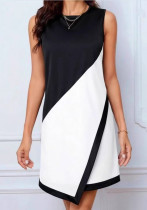 Sleeveless Round Neck Patchwork Contrast Color Spring Summer Casual Dress for Women Sleeveless Round Neck Patchwork Contrast Color Spring Summer Casual Dress for Women