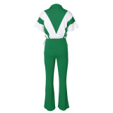 Casual Elastic Slim Waist Color Block Patchwork Sports Two Piece Pants Set for Women