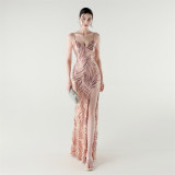 Elegant Deep V Strap Sequin Evening Dress