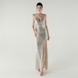 Slim Fit Sequin Evening Dress for Formal Dinners