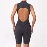 Spring Summer Hollow Sleeveless Zipper Yoga Sports and Fitness Jumpsuit