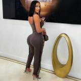 Fashion Sleeveless Bodysuit Cut Tassel and Tight Pants Set for Women