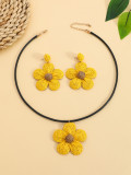 Bohemian Earrings Candy Color Women’s Earrings Raffia Braided Flower Necklace